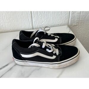 Vans Old Skool Youth 2.5 Black Suede White Stripe Low Top Skate Shoes
